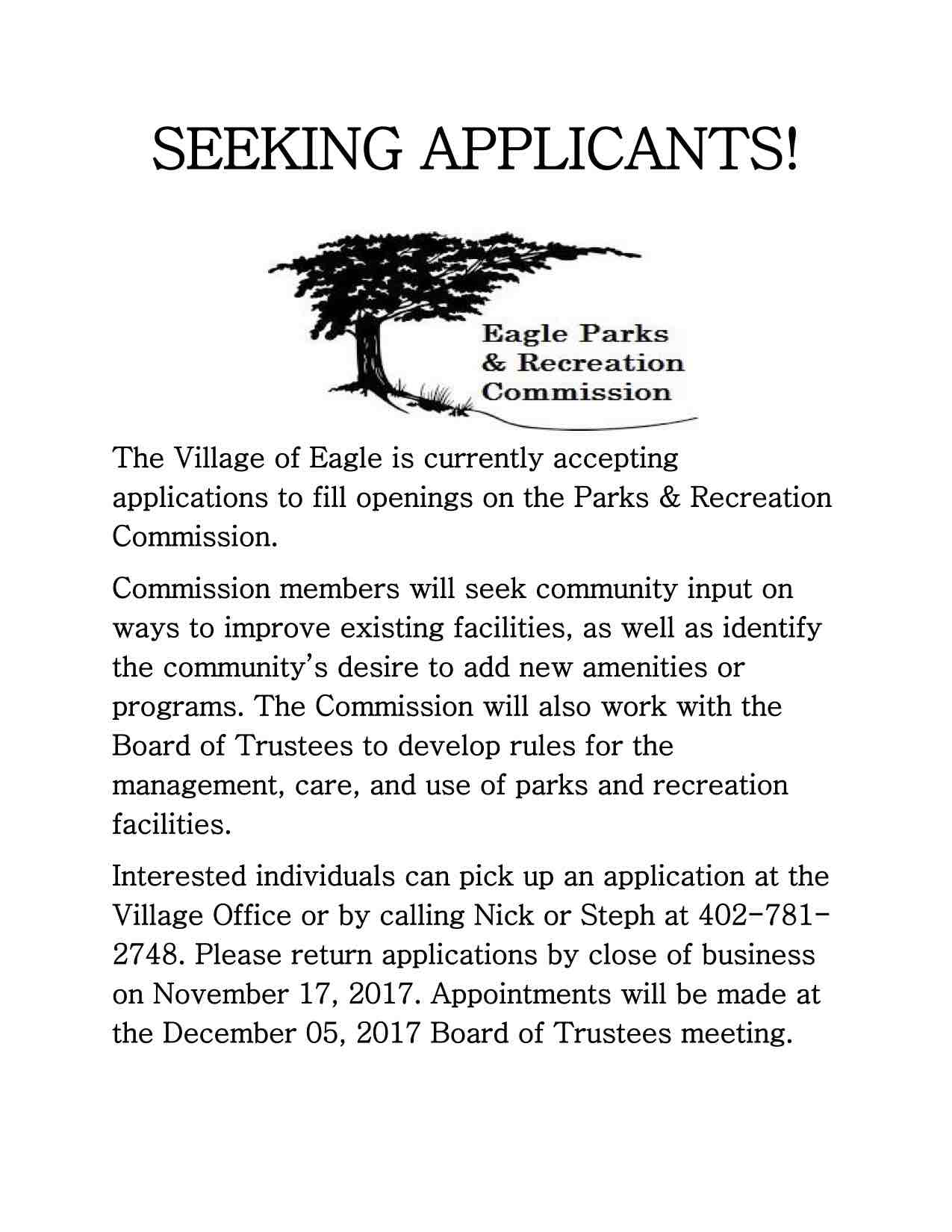 Eagle Parks Recreation Commission Flyer